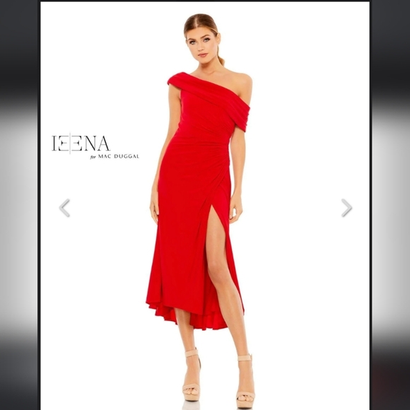 Mac Duggal 26484 Red Off Shoulder Dress - Picture 2 of 8